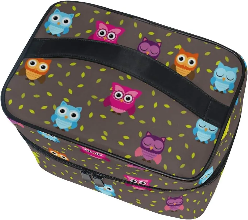 Owl Makeup Bag Overnight Makeup Train Case Korean Carrying Portable Zip Travel Cosmetic Brush Bag Organizer Large Jewelry Storage for Girls Women