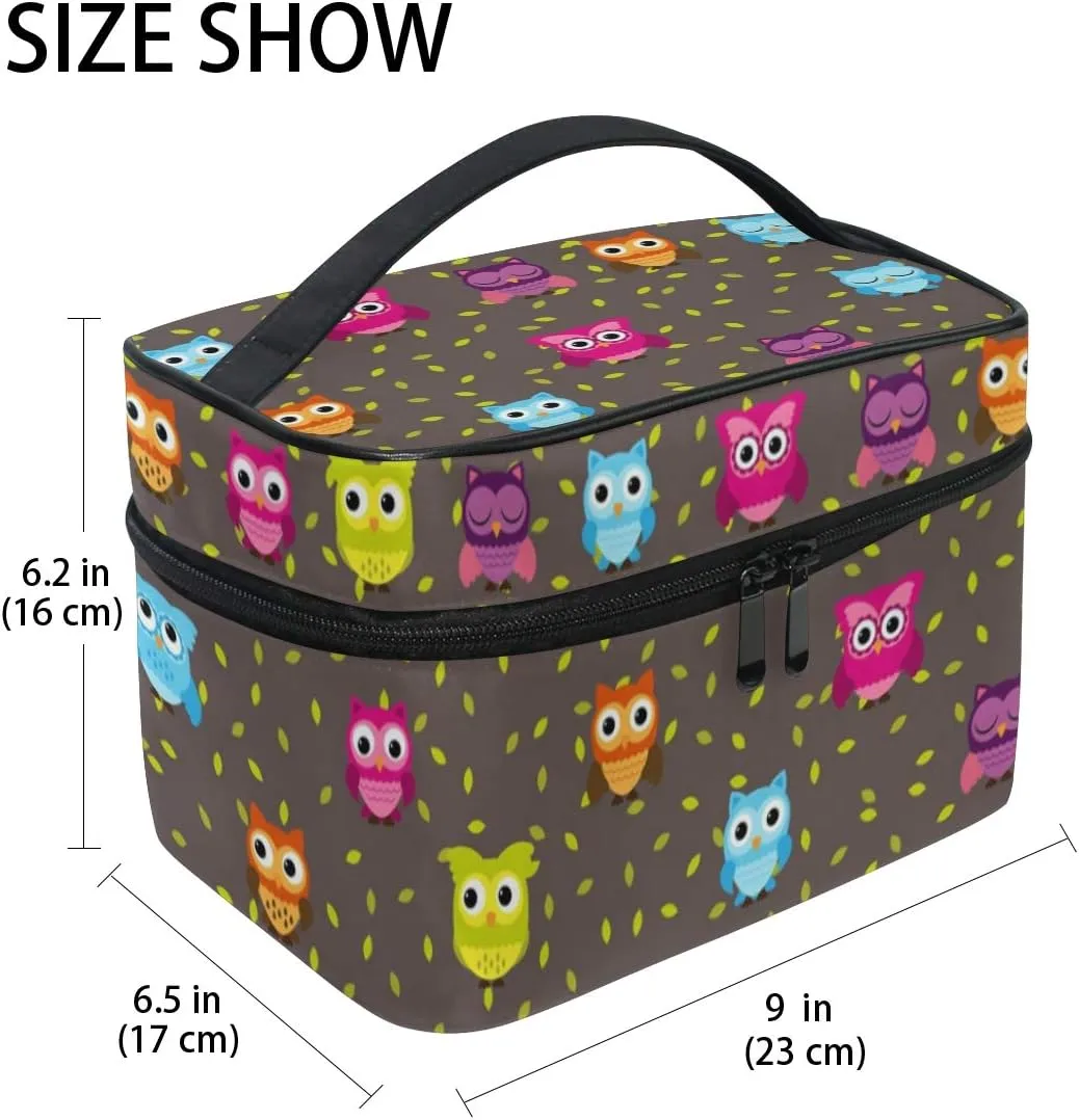 Owl Makeup Bag Overnight Makeup Train Case Korean Carrying Portable Zip Travel Cosmetic Brush Bag Organizer Large Jewelry Storage for Girls Women