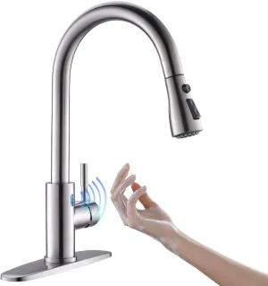 OWOFAN Touchless Kitchen Faucet with Pull Down Sprayer LED Light Single Handle Kitchen Sink Faucet Motion Sensor Smart Hands-Free, Stainless Steel Brushed Nickel 1072SN