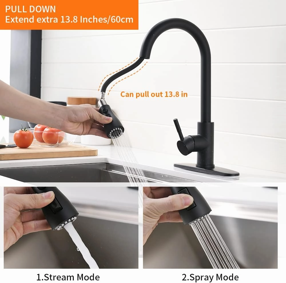 OWOFAN Touchless Kitchen Faucet with Pull Down Sprayer LED Light Single Handle Kitchen Sink Faucet Motion Sensor Smart Hands-Free, Stainless Steel Black 1072R