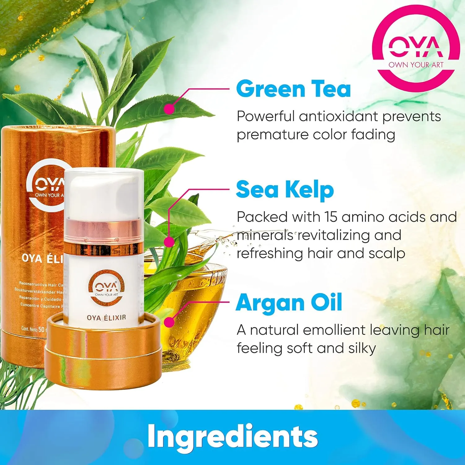 OYA ELIXIR Hair Smoothing Elixir - 50 ml - Reconstructive Additive for Color Treated Hair - Intermolecular Bonding, Highly Concentrated Volumizing Conditioner for Strong, Shiny, Healthy Hair