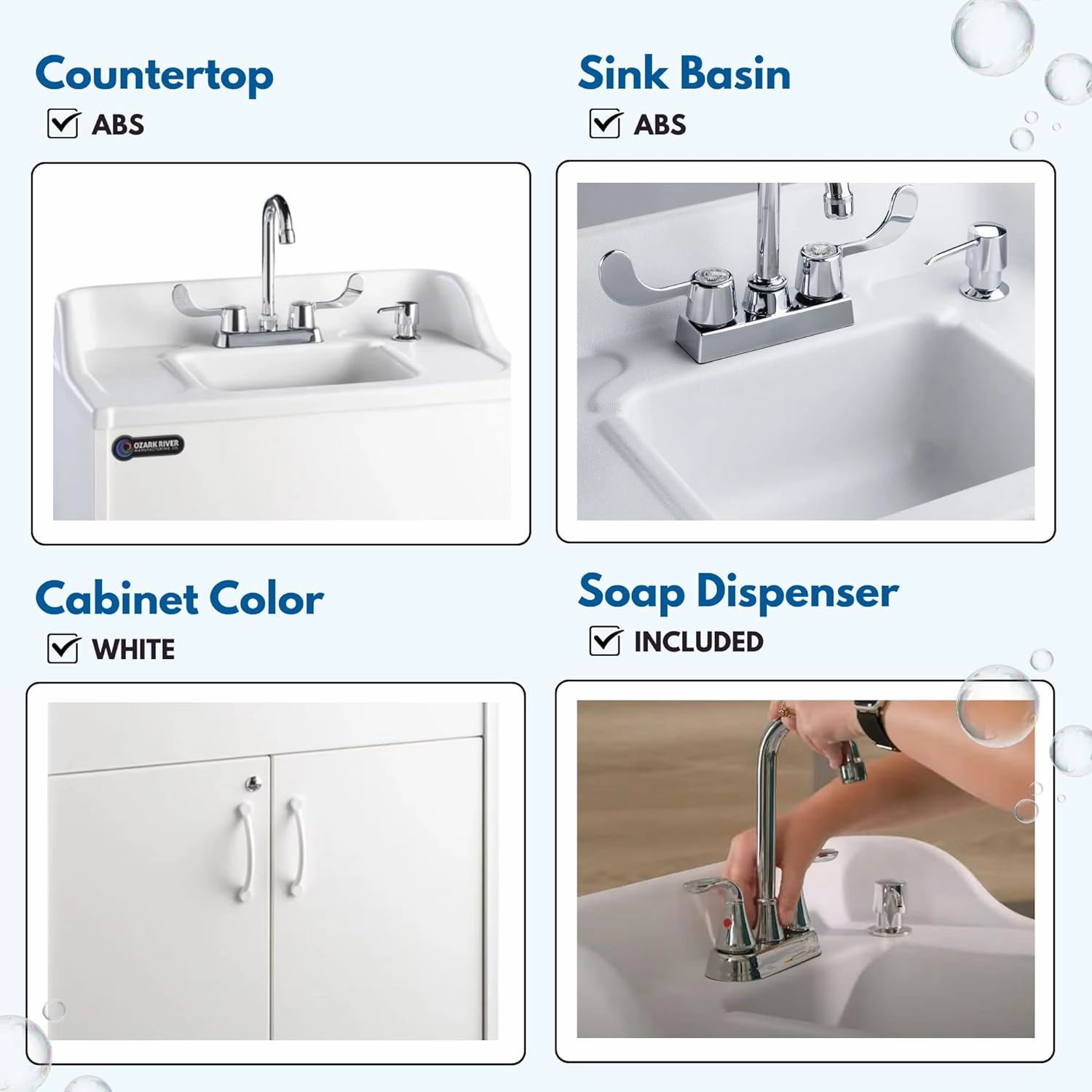 Ozark River Portable Sinks Premier Brite White, White Laminate-ABS Sink, Mobile Self Contained Sink, Mobile Hand Washing Station, Portable Sink with Hot Water, Portable Sink Hand Wash Station, 110V
