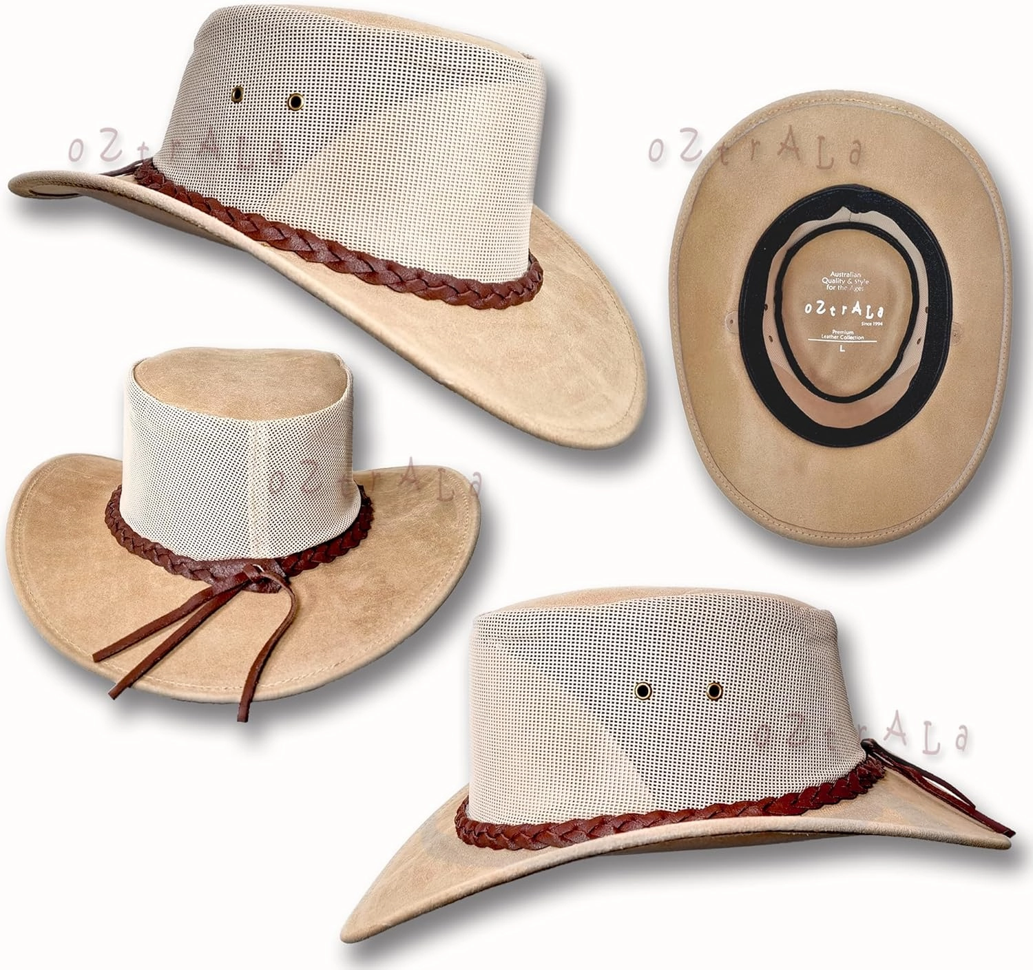 Oztrala HAT HL34 Suede Leather Mesh Australian Cowboy Golf Outback Summer Aussie Western Fishing Gardening Sun Kalista Breeze