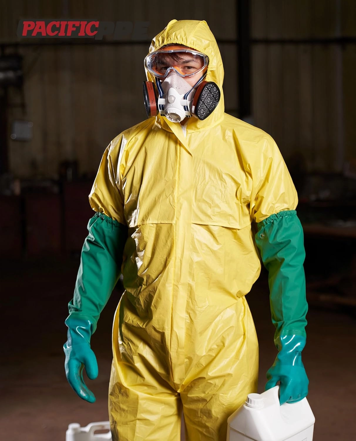 PACIFIC 26" Rubber Gloves, Chemical Resistant Gloves PVC Reusable, Heavy Duty Waterproof Gloves with Cotton Liner, Anti-skid, Acid-alkali and Oil, Large