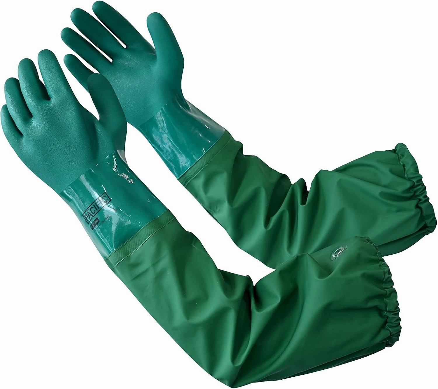 PACIFIC 26" Rubber Gloves, Chemical Resistant Gloves PVC Reusable, Heavy Duty Waterproof Gloves with Cotton Liner, Anti-skid, Acid-alkali and Oil, Large