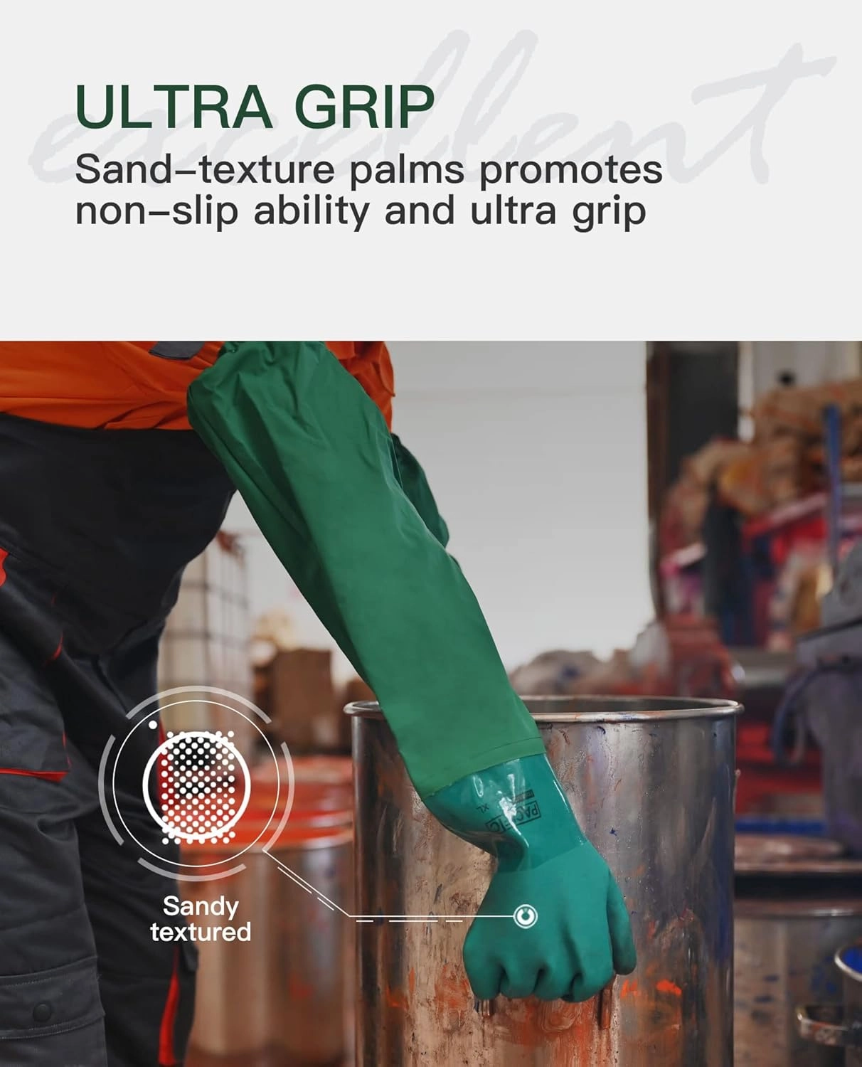 PACIFIC 26" Rubber Gloves, Chemical Resistant Gloves PVC Reusable, Heavy Duty Waterproof Gloves with Cotton Liner, Anti-skid, Acid-alkali and Oil, Large