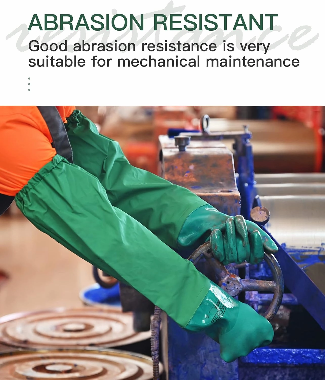 PACIFIC 26" Rubber Gloves, Chemical Resistant Gloves PVC Reusable, Heavy Duty Waterproof Gloves with Cotton Liner, Anti-skid, Acid-alkali and Oil, Large