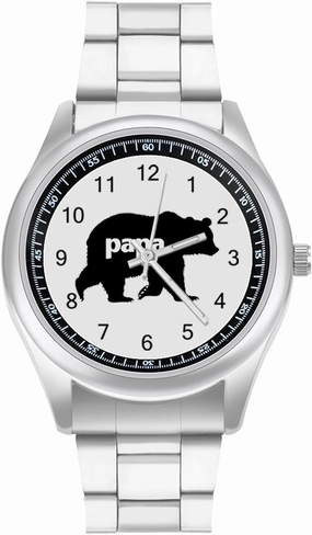 Papa Bear Watches Stainless Steel Band Wristwatch Business Dress Watch for Work Home