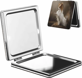 Papillon Dog Women Small Pocket Makeup Mirror Compact Portable Folding Handheld Makeup Mirror