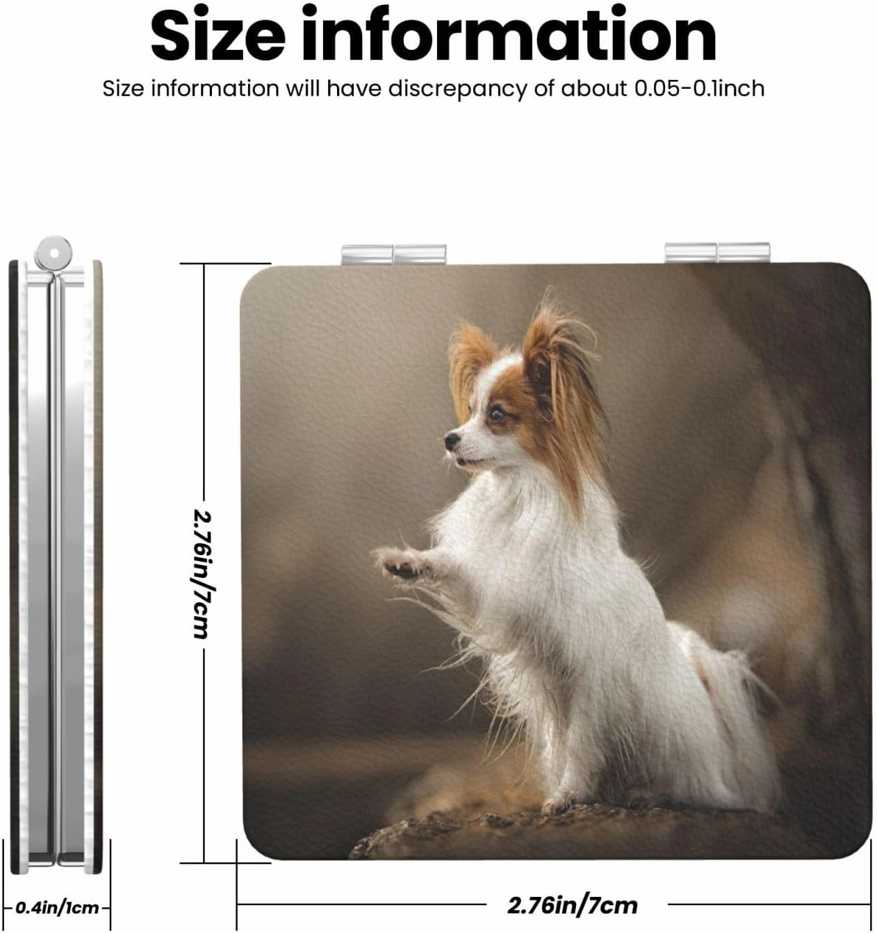 Papillon Dog Women Small Pocket Makeup Mirror Compact Portable Folding Handheld Makeup Mirror