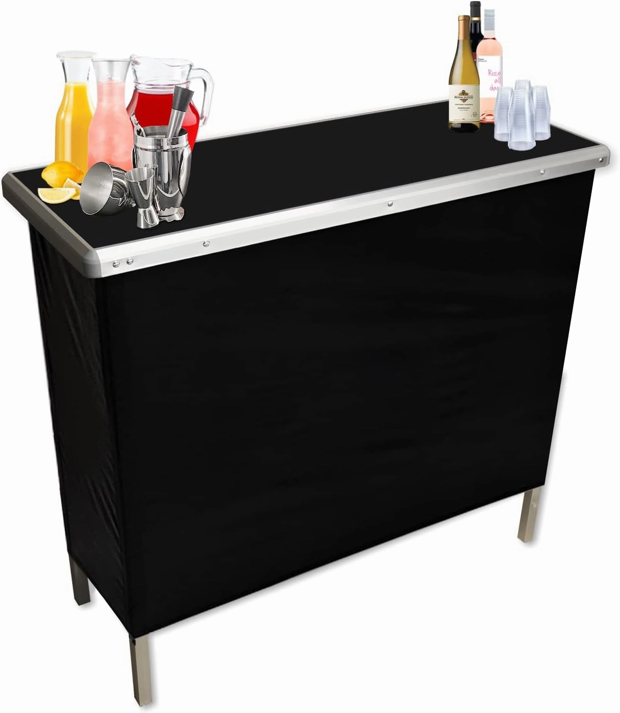 PARTYPONG Black Folding Portable Party Bar with Black Skirt, Storage Shelf, and Carrying Bag - Single Set