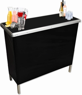 PARTYPONG Black Folding Portable Party Bar with Black Skirt, Storage Shelf, and Carrying Bag - Single Set