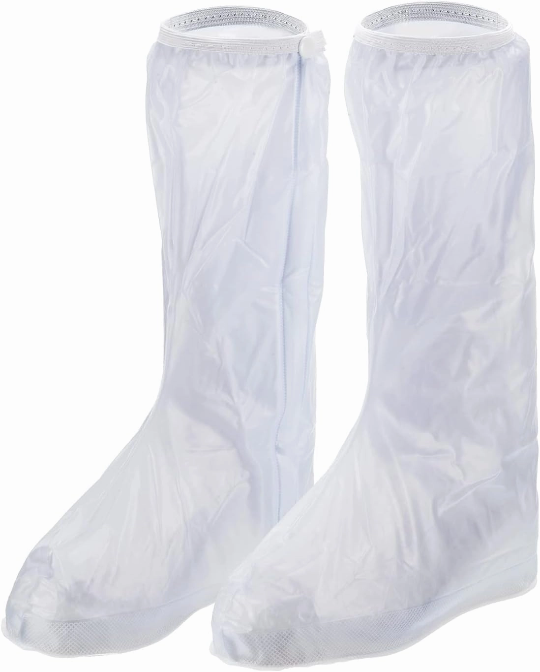 PATIKIL XXL Waterproof Rain Boot Shoe Cover, 1 Pair PVC Reusable Non-Slip Overshoes Rain Galoshes Snow Boots Protector with Zipper for Rainy Outdoor, White