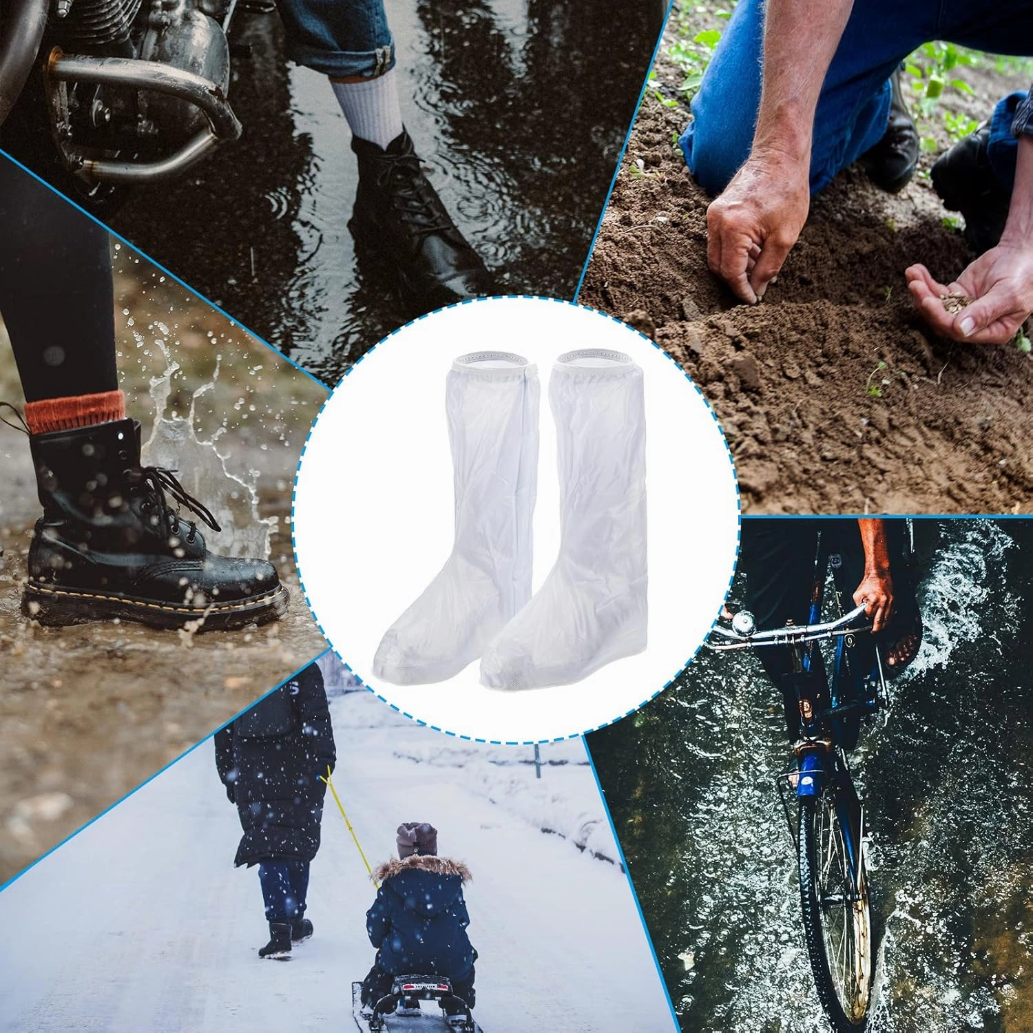 PATIKIL XXL Waterproof Rain Boot Shoe Cover, 1 Pair PVC Reusable Non-Slip Overshoes Rain Galoshes Snow Boots Protector with Zipper for Rainy Outdoor, White