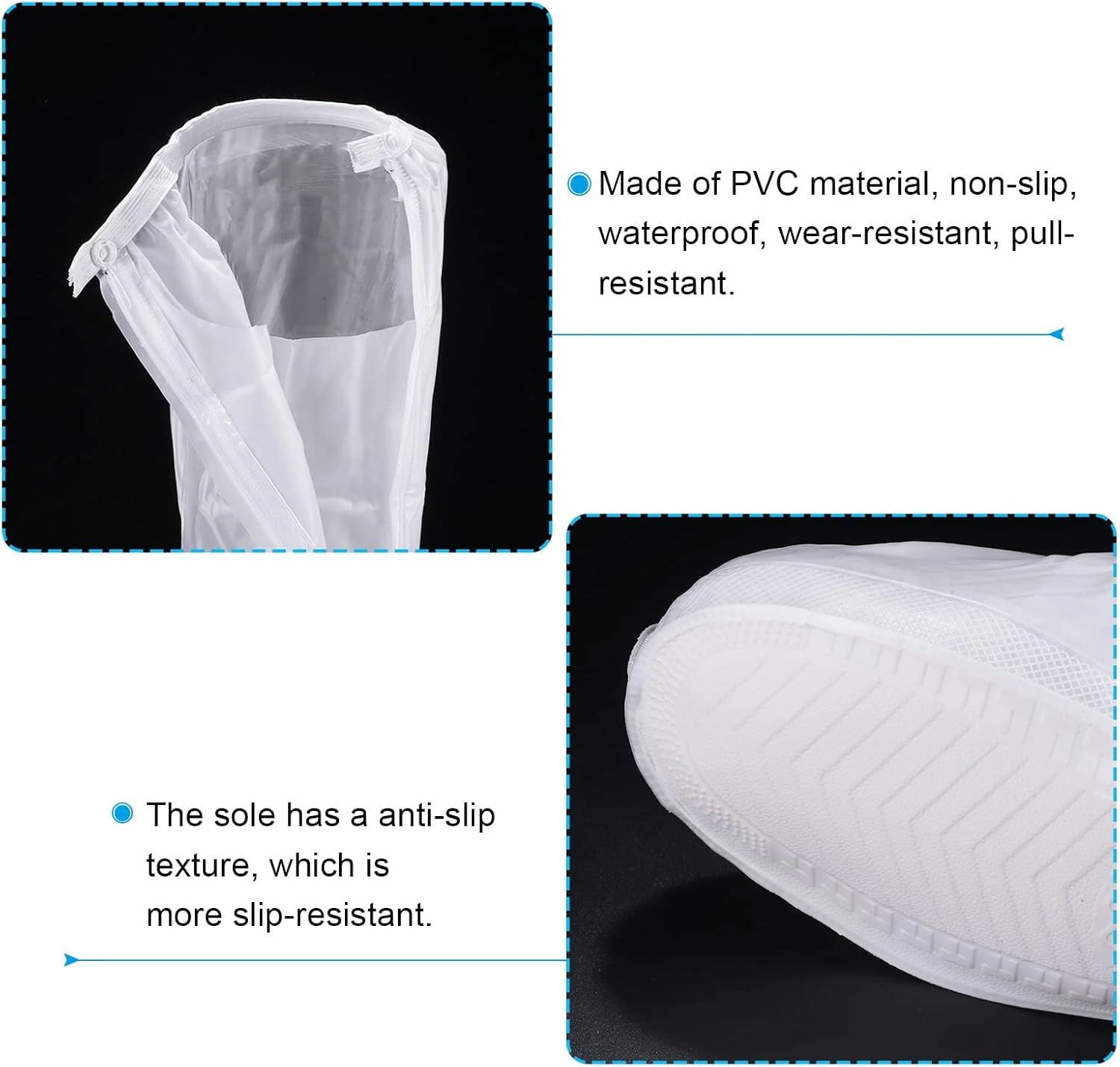 PATIKIL XXL Waterproof Rain Boot Shoe Cover, 1 Pair PVC Reusable Non-Slip Overshoes Rain Galoshes Snow Boots Protector with Zipper for Rainy Outdoor, White