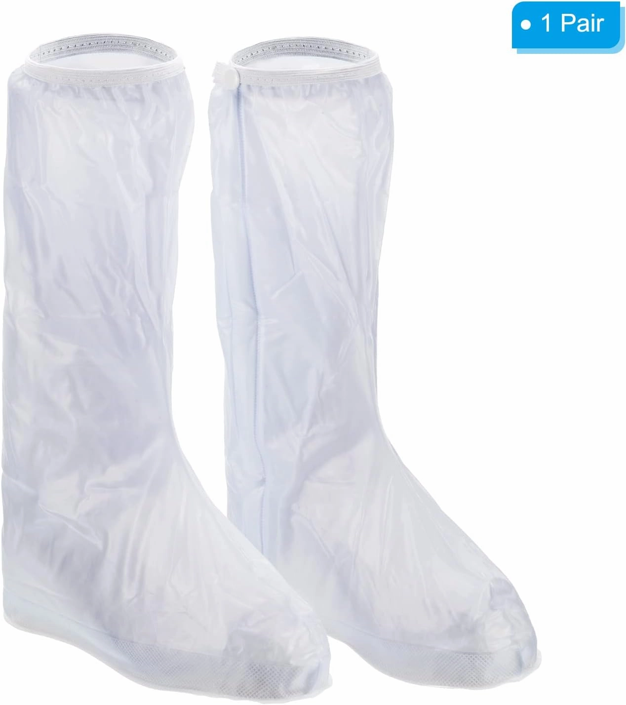 PATIKIL XXL Waterproof Rain Boot Shoe Cover, 1 Pair PVC Reusable Non-Slip Overshoes Rain Galoshes Snow Boots Protector with Zipper for Rainy Outdoor, White