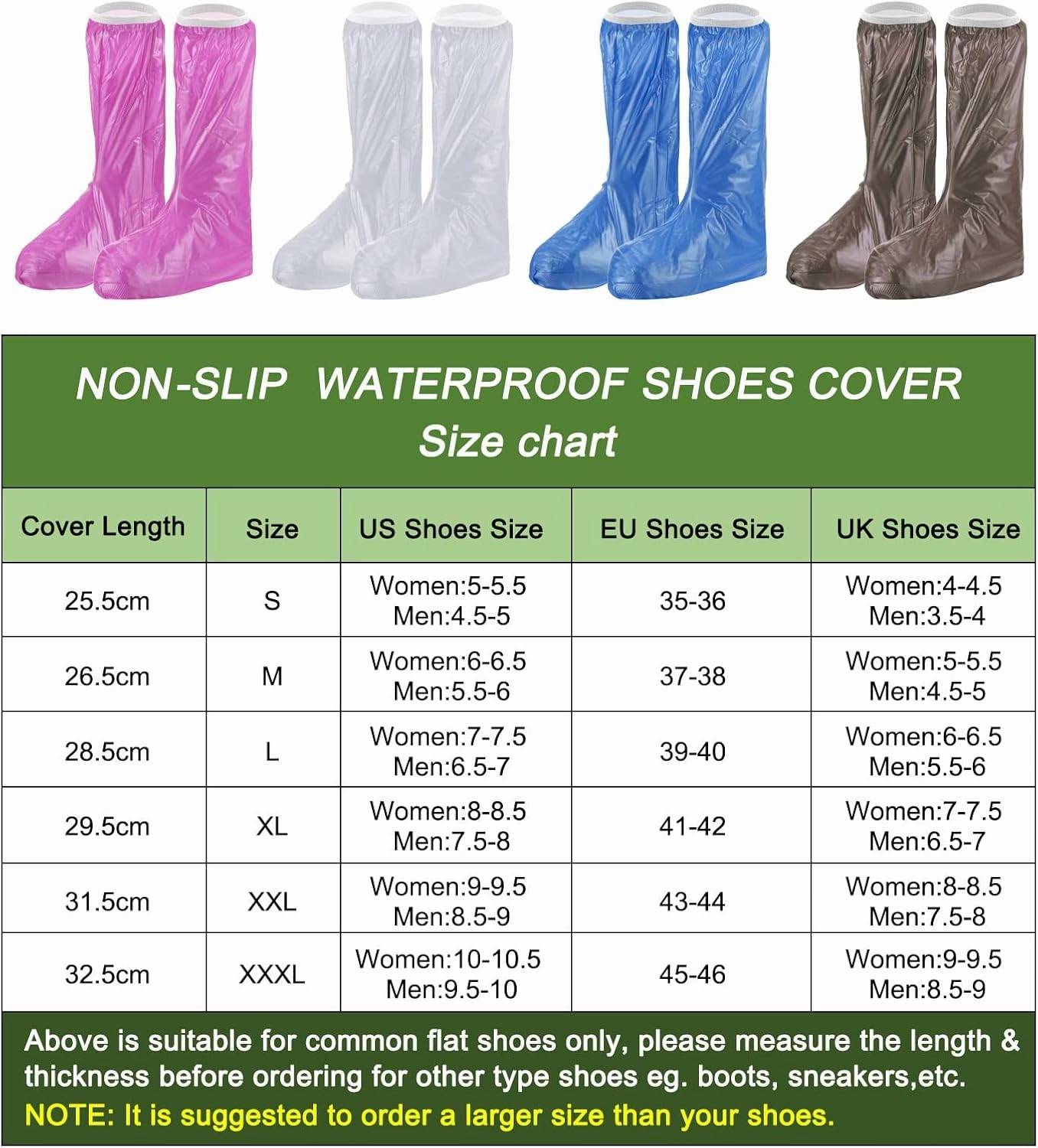 PATIKIL XXL Waterproof Rain Boot Shoe Cover, 1 Pair PVC Reusable Non-Slip Overshoes Rain Galoshes Snow Boots Protector with Zipper for Rainy Outdoor, White
