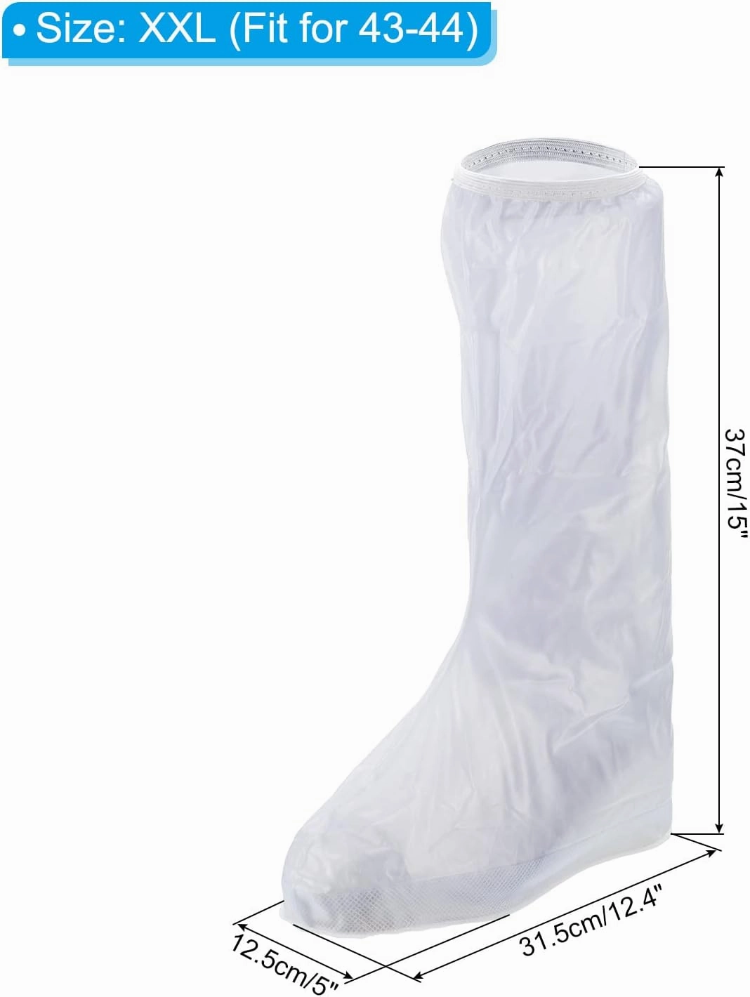 PATIKIL XXL Waterproof Rain Boot Shoe Cover, 1 Pair PVC Reusable Non-Slip Overshoes Rain Galoshes Snow Boots Protector with Zipper for Rainy Outdoor, White