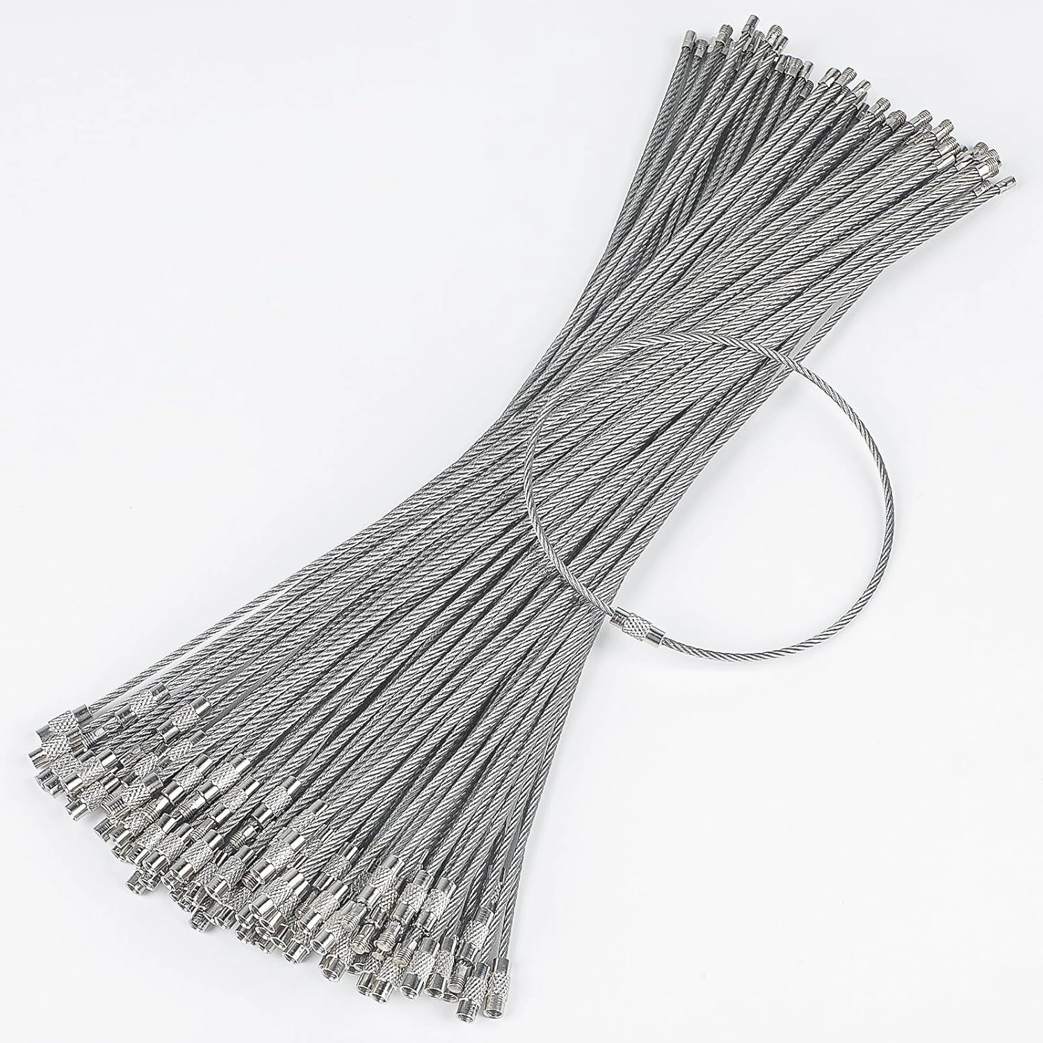 Pawfly 5 Inch/10 Inch Wire Keychain Cable Large Stainless Steel Key Ring Loop Holder, 20/50/100 Pack