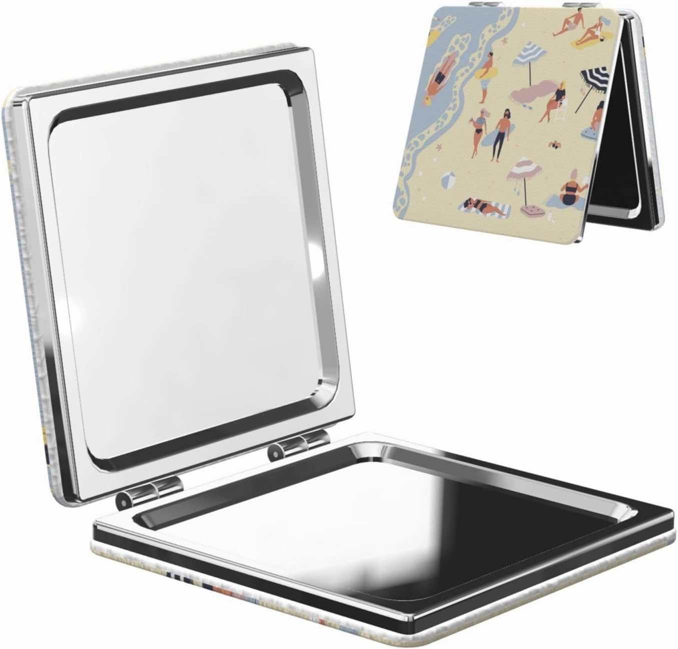 People On Beach Vacation Women Small Pocket Makeup Mirror Compact Portable Folding Handheld Makeup Mirror