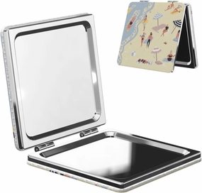 People On Beach Vacation Women Small Pocket Makeup Mirror Compact Portable Folding Handheld Makeup Mirror
