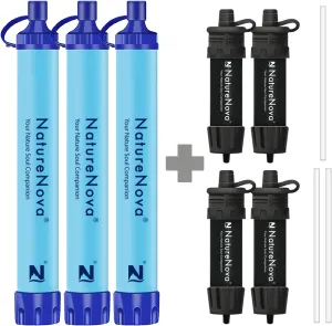 Personal Water Filter Straw Outdoor Portable Filtration (3pack) with Mini Water Filter Portable Emergency Water Filtration（black, 4pack)