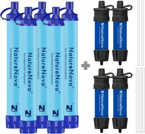 Personal Water Filter Straw Outdoor Portable Filtration (5pack) with Mini Water Filter Portable Emergency Water Filtration（blue, 4pack)