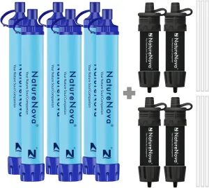 Personal Water Filter Straw Outdoor Portable Filtration (6pack) with Mini Water Filter Portable Emergency Water Filtration（black, 4pack)