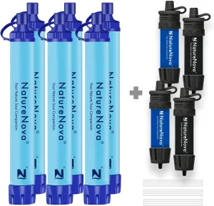Personal Water Filter Straw Outdoor Portable Filtration (6pack) with Mini Water Filter Portable Emergency Water Filtration（black/blue, 4pack)