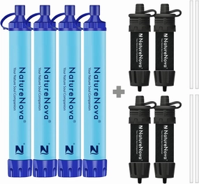 Personal Water Filter Straw Outdoor Portable Filtration (4pack) with Mini Water Filter Portable Emergency Water Filtration（black, 4pack)