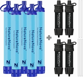 Personal Water Filter Straw Outdoor Portable Filtration (5pack) with Mini Water Filter Portable Emergency Water Filtration（black, 4pack)