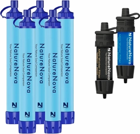 Personal Water Filter Straw Outdoor Portable Filtration (5pack) with Mini Water Filter Portable Emergency Water Filtration（Black/Blue, 2pack)