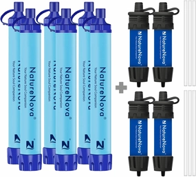 Personal Water Filter Straw Outdoor Portable Filtration (6pack) with Mini Water Filter Portable Emergency Water Filtration（blue, 4pack)