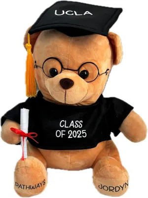 Personalized 2025 Graduation Teddy Bear Gift for Her, for Him, for High School, for College, 15 Inches - Cute Custom Tan Bear with Your Name and Year on The Feet