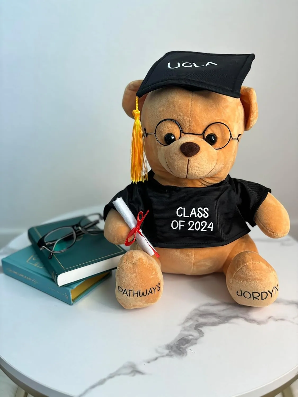 Personalized 2025 Graduation Teddy Bear Gift for Her, for Him, for High School, for College, 15 Inches - Cute Custom Tan Bear with Your Name and Year on The Feet