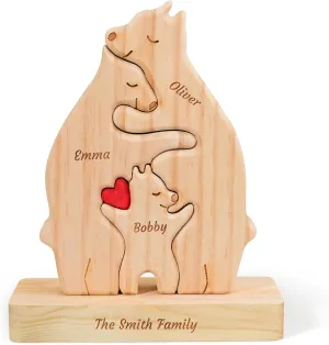 Personalized Wooden Bear Family Puzzle with 2-7 Names, Personalized Mothers Day Birthday Gifts for Mom, Grandma, Family Members, Custom Bear Name Puzzle Gifts for Home House Warming Decor