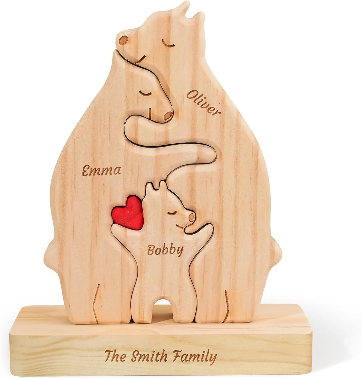 Personalized Wooden Bear Family Puzzle with 2-7 Names, Personalized Mothers Day Birthday Gifts for Mom, Grandma, Family Members, Custom Bear Name Puzzle Gifts for Home House Warming Decor