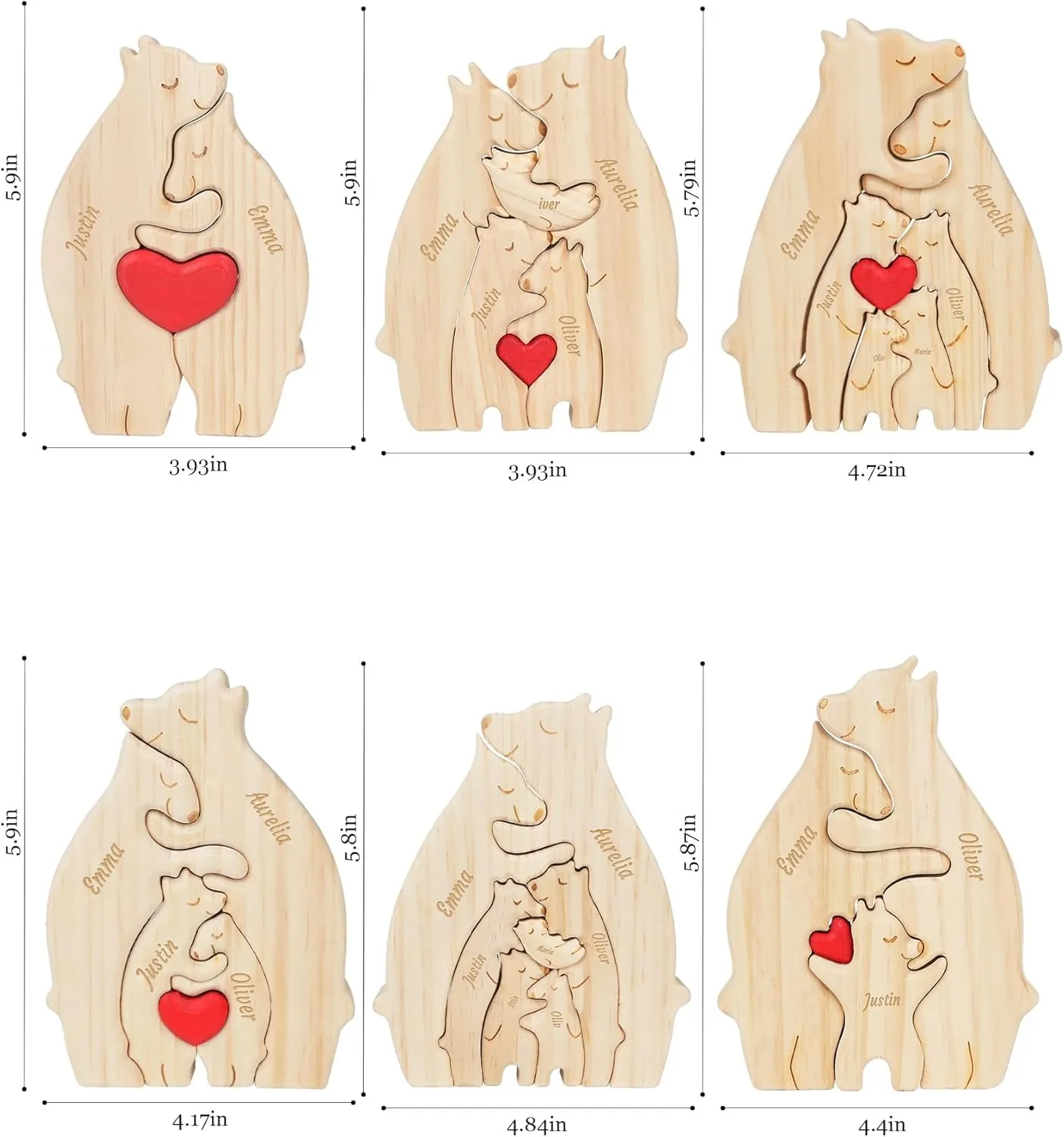 Personalized Wooden Bear Family Puzzle with 2-7 Names, Personalized Mothers Day Birthday Gifts for Mom, Grandma, Family Members, Custom Bear Name Puzzle Gifts for Home House Warming Decor
