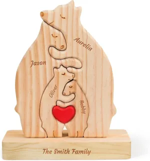 Personalized Wooden Hugging Bear Family Puzzle with 2-7 Names, Personalized Mothers Day Fathers Day Birthday Gifts for Mom, Dad, Family Members, Custom Bear Name Puzzle Gifts for Home Decor