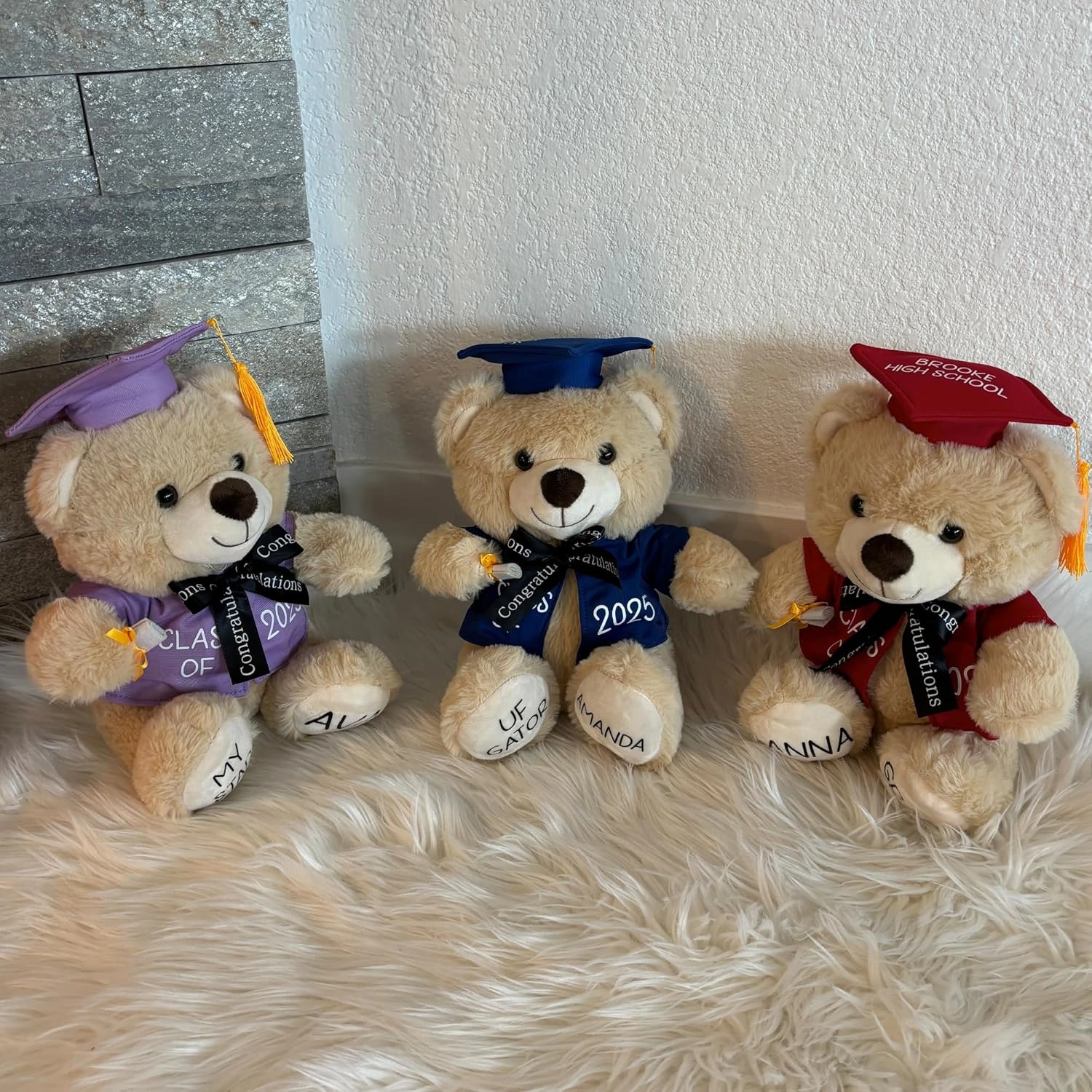 Personalized Graduation Teddy Bear Gift 2025 for Her Him, College, High School, 12 Inch - Cute Custom Beige Bear with Purple Gown Add Your Name and Year on The Feet
