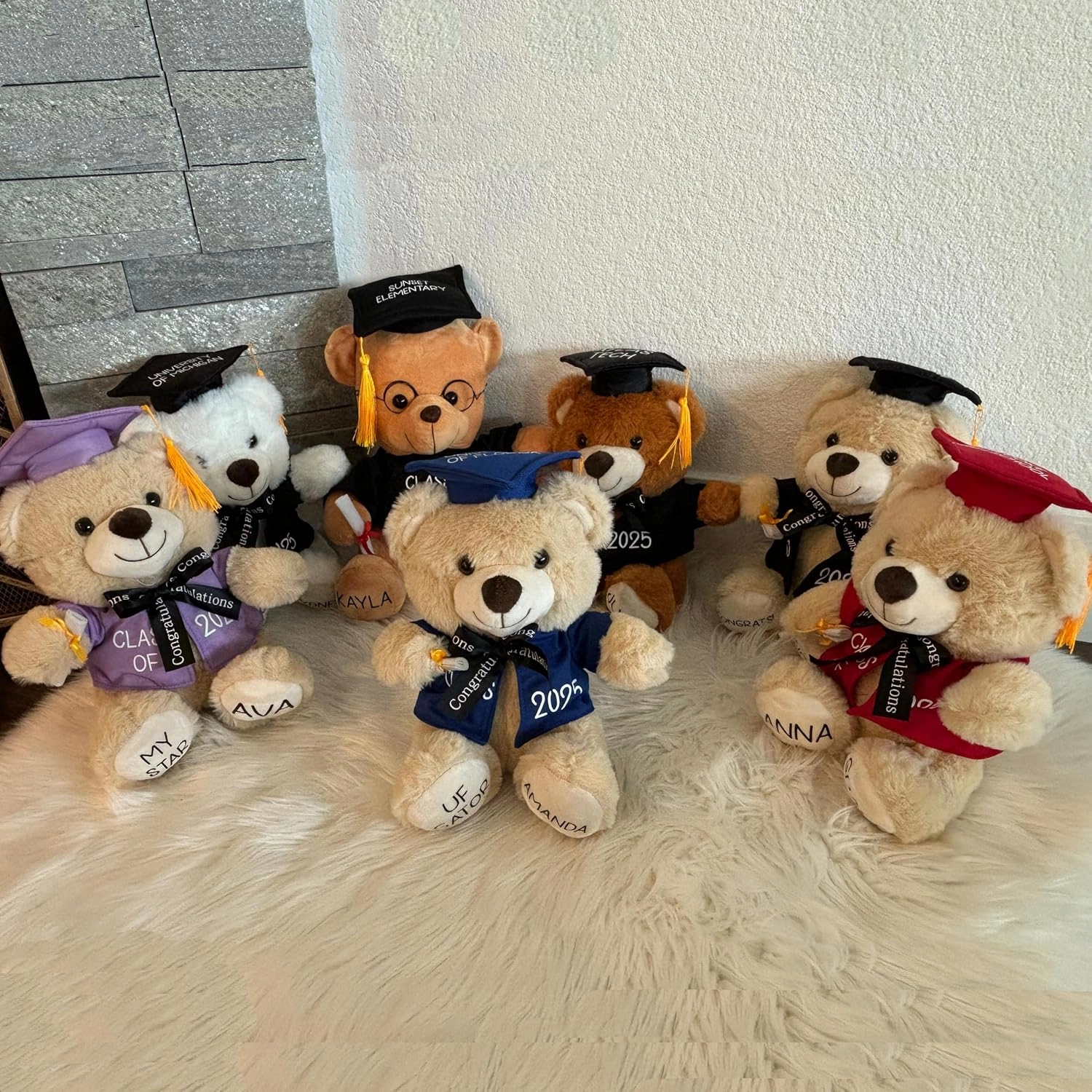 Personalized Graduation Teddy Bear Gift 2025 for Her Him, College, High School, 12 Inch - Cute Custom Beige Bear with Purple Gown Add Your Name and Year on The Feet