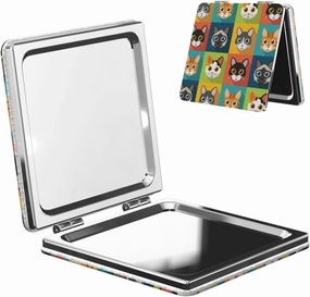 Peynir Colorful Cartoon Cat Face Women Handheld Makeup Mirror Portable Compact Mirror Folding Mini Cosmetic Mirror