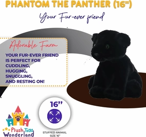 Phantom The Panther Plush Toy - 16-Inch Soft Stuffed Animal - Ideal for Cuddling, Playtime, and Bedroom Decor - Ideal Gift for Kids Aged 3 and Up