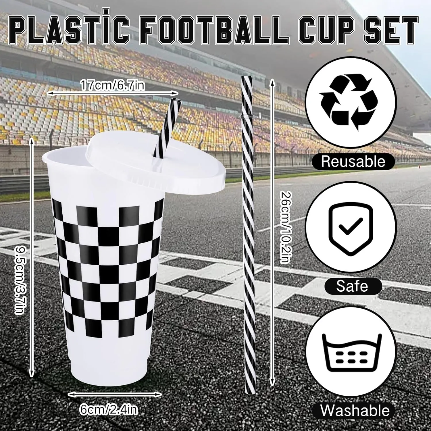 Pickmesh 24 Pcs Plastic Cups with Lid and Straw Bulk 24oz Reusable Plastic Tumblers Sports Drinking Cups Decorations Birthday Party Favors Gift for Team Supplies(Race Car)