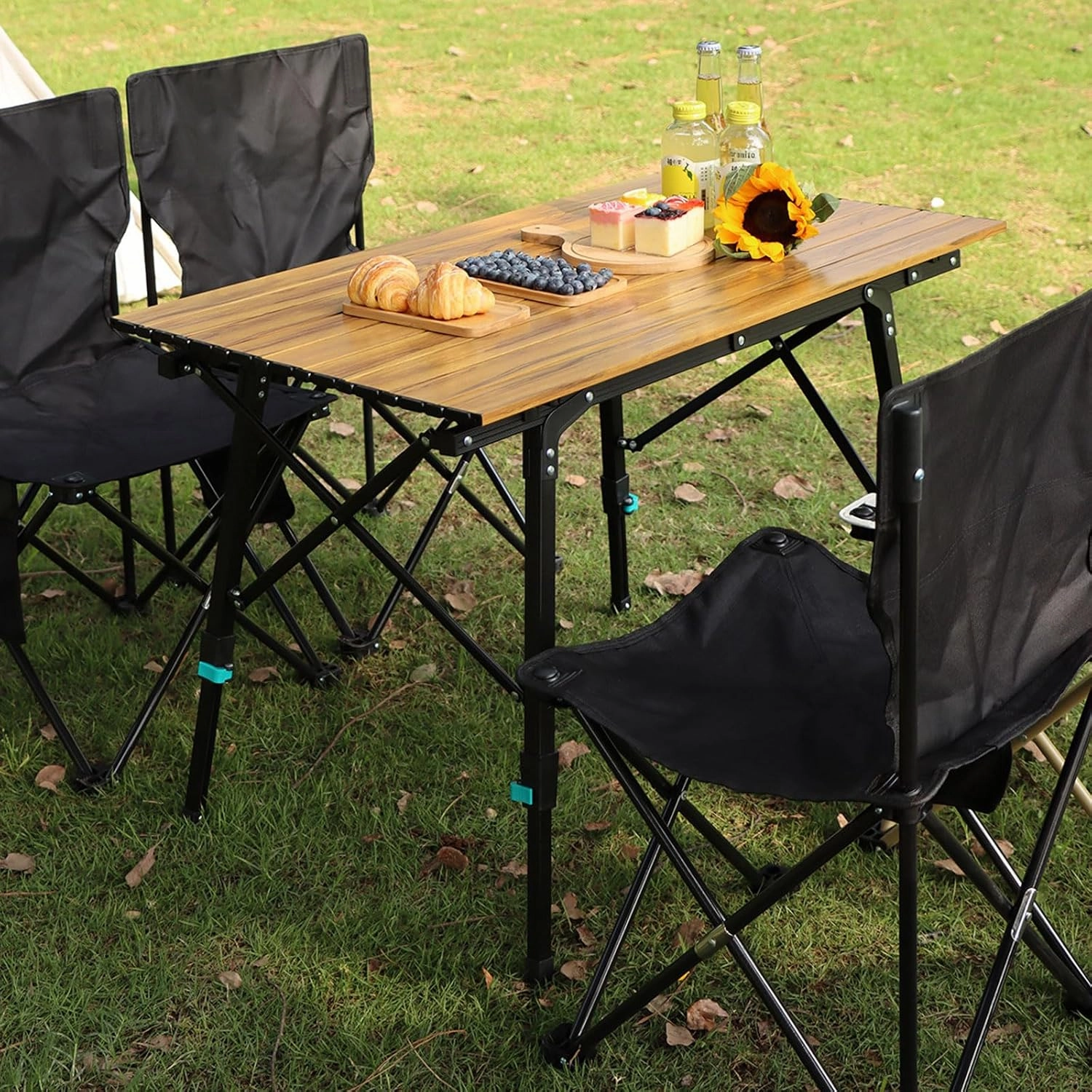 Picnic Camping Table with Adjustable Height Aluminum Legs, Portable Camp and Chairs, Lightweight Foldable for Outdoor, Picnic,Backyard,BBQ, Indoor