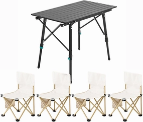 Picnic Camping Table with Adjustable Height Aluminum Legs, Portable Camp and Chairs, Lightweight Foldable for Outdoor, Picnic,Backyard,BBQ, Indoor
