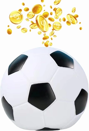 Piggy Bank for Boys, Large Soccer Coin Bank, Unbreakable Plastic Money Bank Toy, Birthday for Kids Football Sports Themed Room Home Decoration (White)