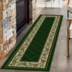 Pine Cone Hallway Runner Rug for Walkway, 2x10ft, Classic Retro Green Plaid Indoor Rug, Soft Non-Slip Absorbent Kitchen Mats, Cozy Thin Non-Shedding Low Pile Rug for Porch Laundryroom