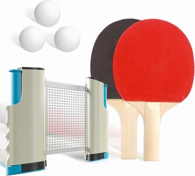 Ping Pong Set – Retractable Table Tennis Net with 2 Paddles, 3 Balls & Storage Bag, Portable & Adjustable, Fits Tables up to 72", for Indoor/Outdoor Play, Easy Setup – Titanium Gray