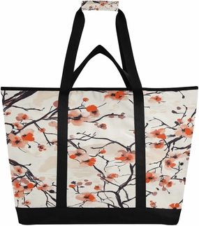 Pink Peach Flowers Reusable Insulated Lunchbox Cooler Bag, Leakproof Kitchen Grocery Bag Collapsible Portable Cooler Tote Bag for Picnic, Camping, Office, Travel